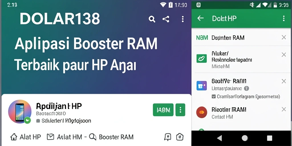 Screenshot aplikasi DOLAR138 menunjukkan antarmuka pembersihan RAM yang sederhana.