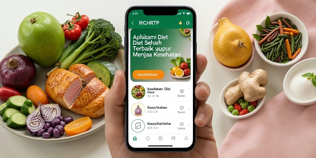 Antarmuka aplikasi RICHRTP dengan fitur Diet Sehat yang menarik.