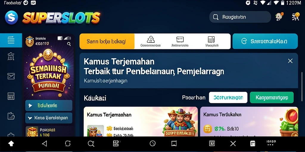 Antarmuka aplikasi SUPERSLOTS yang sederhana dan fungsional untuk terjemahan.