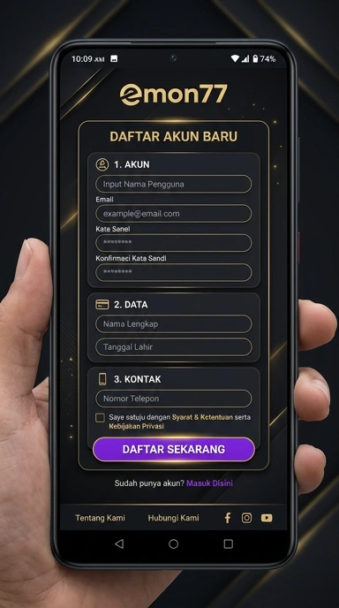 Tampilan halaman daftar emon77