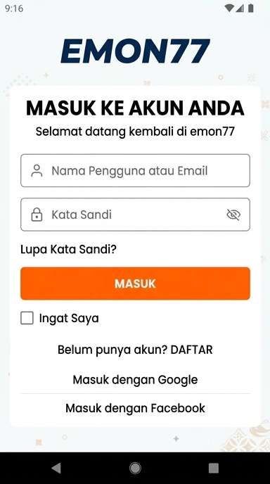 Tampilan halaman login emon77