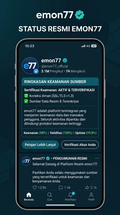 Tampilan kanal resmi emon77